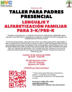 3K and PreK Family Language and Literacy flyer spanish